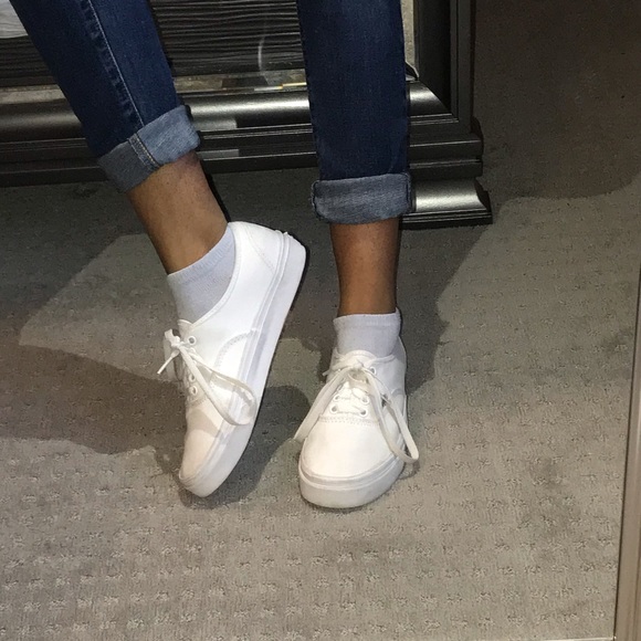 white vans authentic on feet